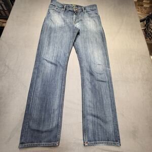 Robert Graham Jeans Mens 35x33 Blue Classic Yates Straight Leg Distressed Denim